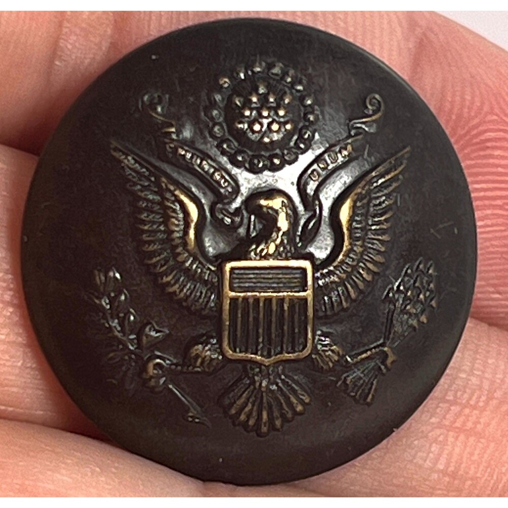 Antique WW1 Military Rimless Eagle Button Sigmund Eisner Red Bank Bronze Army